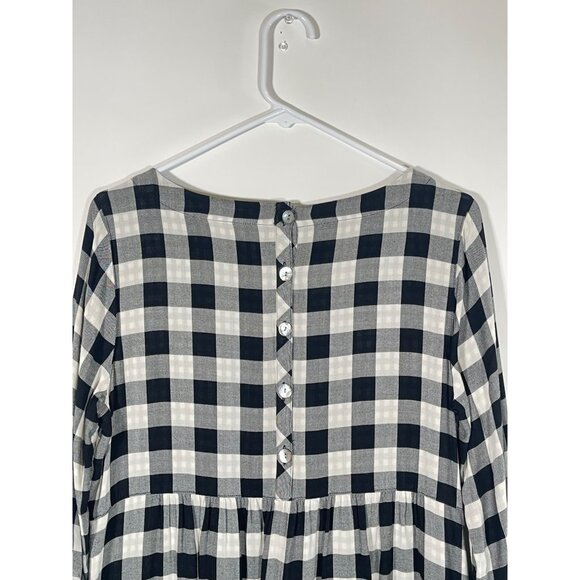 J. Jill Gingham Double Cloth Dress Roll Tab Sleeve Button Back Black & White - Picture 8 of 16